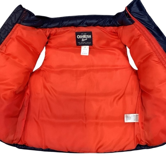 Boy’s OshKosh B’gosh Navy & Red Warm Puffer Vest with Pockets, Size 3T - Picture 6 of 8